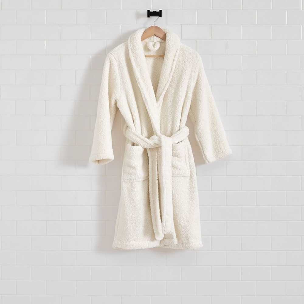 Pottery Barn Cozy Comfort Robe, White/Beige, Sz L